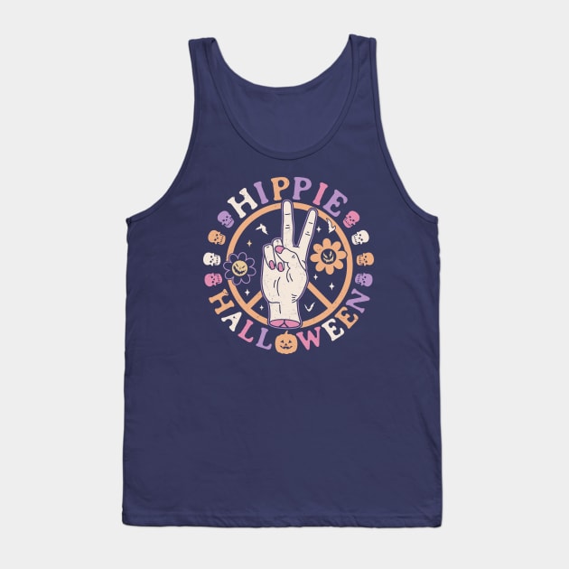 Hippie Halloween Pumpkin Retro Groovy Flower Peace Sign Tank Top by OrangeMonkeyArt